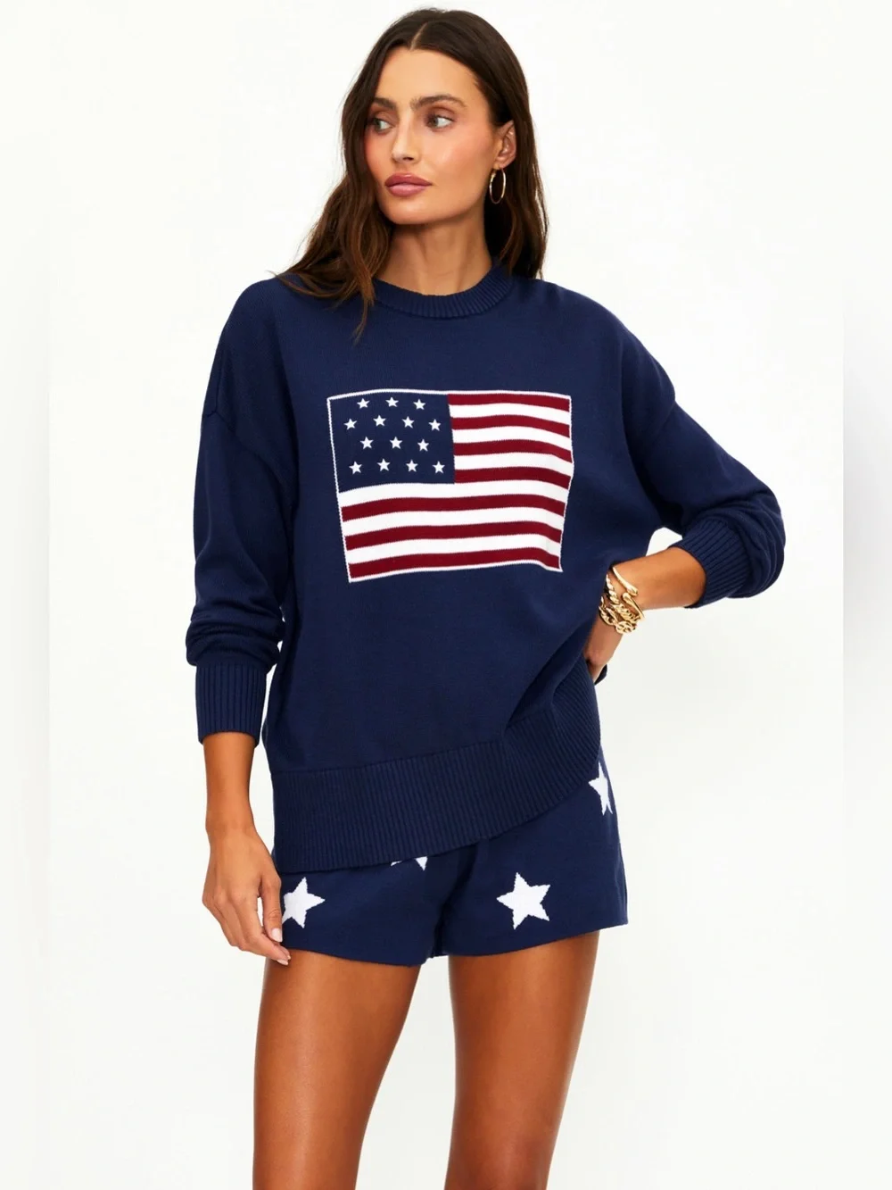 Beach Riot x Anthropologie Callie Americana Sweater In Navy